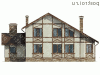 O-265-1K проект одноэтажного дома из кирпича с мансардой и гаражом размером 18 на 15  - вид сзади