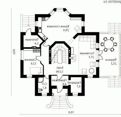 O-329-1K проект трехэтажного дома из кирпича с цоколем и мансардой размером 15 на 17  - 1-й этаж