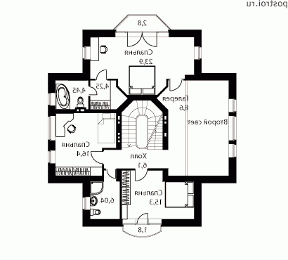 O-329-1K проект трехэтажного дома из кирпича с цоколем и мансардой размером 15 на 17  - 2-й этаж
