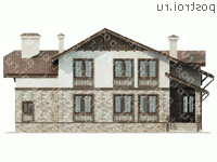 O-336-1K проект одноэтажного дома из кирпича с мансардой размером 18 на 15  - вид сзади