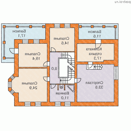 O-349-1K проект двухэтажного коттеджа из кирпича с мансардой и гаражом размером 13 на 19  - 2-й этаж