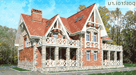 O-349-1K проект двухэтажного коттеджа из кирпича с мансардой и гаражом размером 13 на 19  - вид спереди