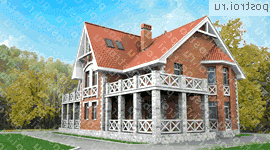 O-349-1K проект двухэтажного коттеджа из кирпича с мансардой и гаражом размером 13 на 19  - вид сзади