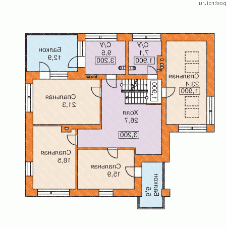 O-353-1K проект двухэтажного коттеджа из кирпича с мансардой размером 13 на 14  - 2-й этаж