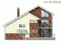 O-353-1K проект двухэтажного коттеджа из кирпича с мансардой размером 13 на 14  - вид сзади