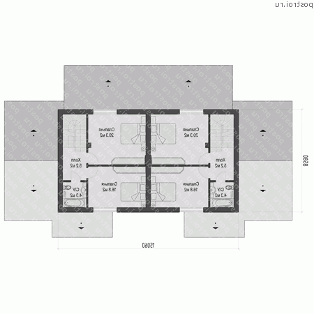 O-416-1K проект двухэтажного дома из кирпича с мансардой и гаражом размером 23 на 10 - 2-й этаж