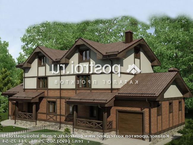 O-416-1K проект двухэтажного дома из кирпича с мансардой и гаражом размером 23 на 10