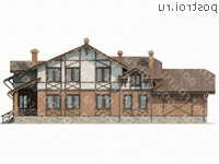 O-438-1K проект одноэтажного дома из кирпича с мансардой и гаражом размером 26 на 13  - вид сзади