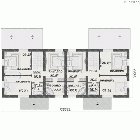 O-466-1K проект двухэтажного дома из кирпича с мансардой и гаражом размером 23 на 10  - 2-й этаж