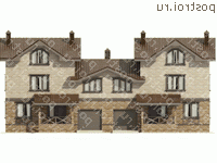 O-466-1K проект двухэтажного дома из кирпича с мансардой и гаражом размером 23 на 10  - вид спереди