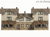 O-466-1K проект двухэтажного дома из кирпича с мансардой и гаражом размером 23 на 10  - вид сзади