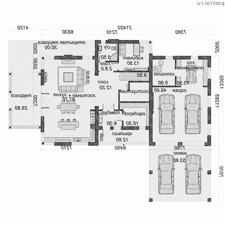 O-493-1K проект двухэтажного дома из кирпича с гаражом размером 21 на 20  - 1-й этаж