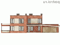 O-493-1K проект двухэтажного дома из кирпича с гаражом размером 21 на 20  - вид спереди