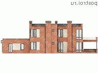 O-493-1K проект двухэтажного дома из кирпича с гаражом размером 21 на 20  - вид сзади