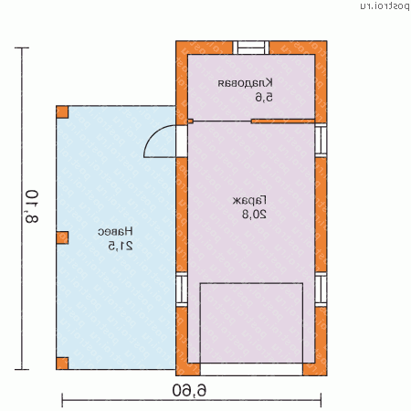 P-037-1P проект одноэтажного гаража из пеноблока размером 8 на 7  - 1-й этаж