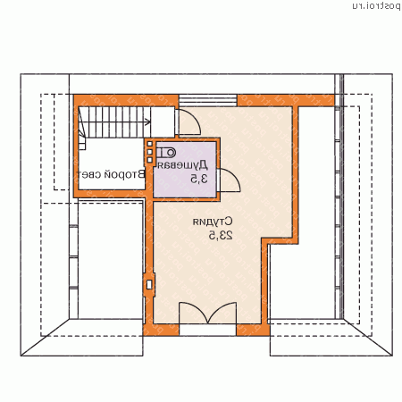 P-076-1P проект одноэтажной бани из пеноблока с мансардой размером 7 на 10  - 2-й этаж
