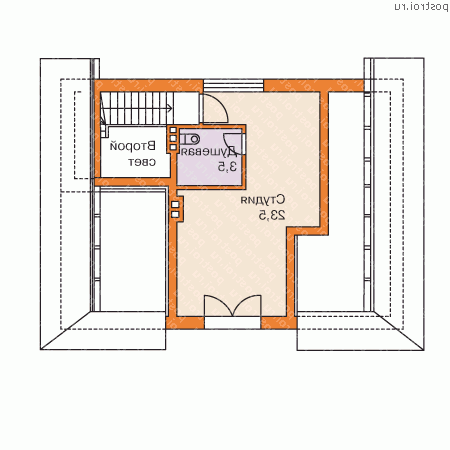 P-079-1P проект двухэтажного гаража из пеноблока размером 10 на 7  - 2-й этаж