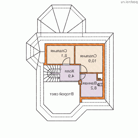 P-100-1P проект двухэтажного коттеджа из пенобетона размером 14 на 11  - 2-й этаж