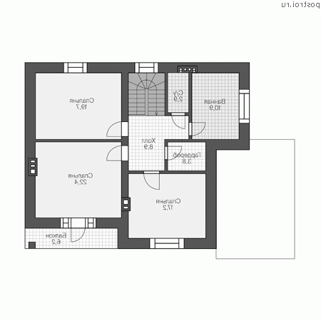 P-174-1P проект двухэтажного дома из пеноблоков размером 12 на 10  - 2-й этаж