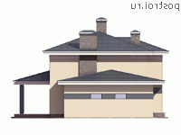P-194-1P проект двухэтажного коттеджа из пенобетона с гаражом размером 16 на 11  - вид справа