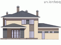 P-194-1P проект двухэтажного коттеджа из пенобетона с гаражом размером 16 на 11  - вид сзади