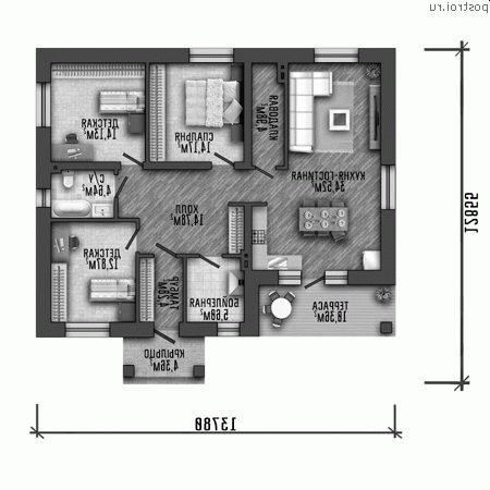 Q-120-2P проект одноэтажного коттеджа из пенобетона размером 14 на 13 - 1-й этаж
