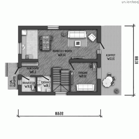 Q-124-1P проект двухэтажного коттеджа из газобетона размером 8 на 10 - 1-й этаж
