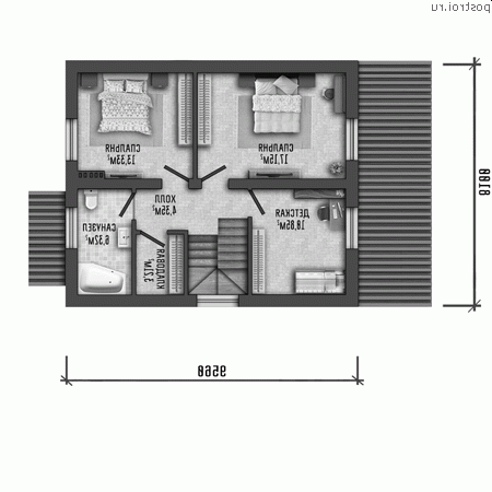 Q-124-1P проект двухэтажного коттеджа из газобетона размером 8 на 10 - 2-й этаж
