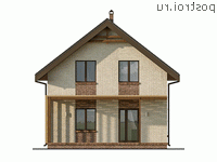 Q-124-1P проект двухэтажного коттеджа из газобетона размером 8 на 10 - вид сзади