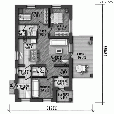 Q-127-1P проект одноэтажного коттеджа из газобетона размером 13 на 15 - 1-й этаж