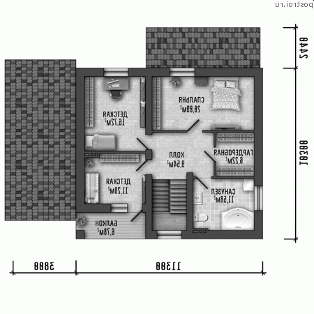 Q-148-1P проект двухэтажного дома из газобетона с гаражом размером 15 на 13 - 2-й этаж Q-148-1P проект двухэтажного дома из газобетона с гаражом размером 15 на 13 - 2-й этаж
