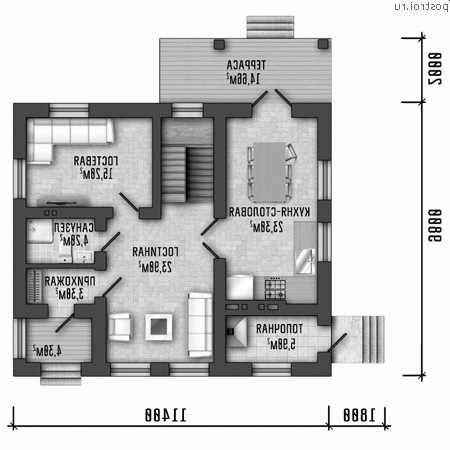 Q-151-1P проект двухэтажного коттеджа из пеноблоков размером 11 на 10 - 1-й этаж