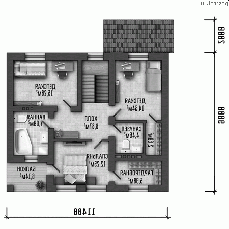Q-151-1P проект двухэтажного коттеджа из пеноблоков размером 11 на 10 - 2-й этаж