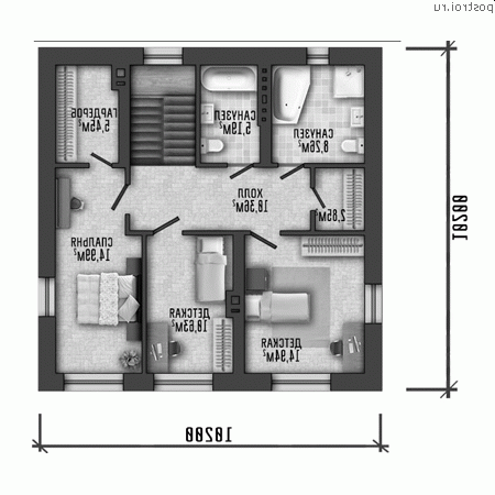 Q-152-1P проект двухэтажного коттеджа из пеноблоков размером 10 на 13 - 2-й этаж