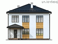 Q-152-1P проект двухэтажного коттеджа из пеноблоков размером 10 на 13 - вид спереди