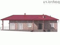 Q-153-1K проект одноэтажной бани из кирпича с цоколем размером 21 на 11 - вид спереди