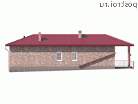 Q-153-1K проект одноэтажной бани из кирпича с цоколем размером 21 на 11 - вид сзади