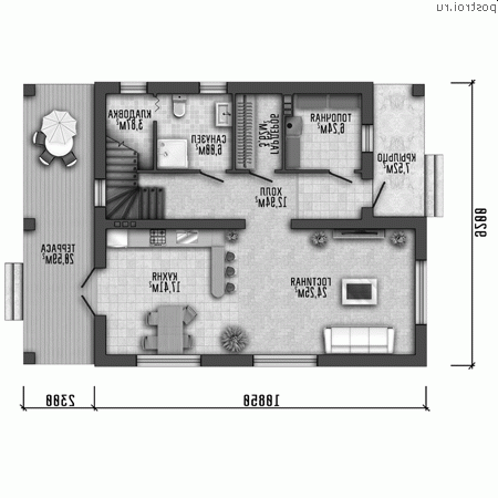 Q-161-1P проект двухэтажного дома из пеноблоков размером 13 на 9 - 1-й этаж
