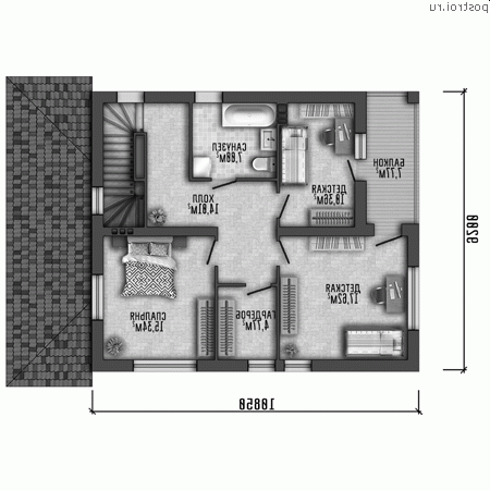 Q-161-1P проект двухэтажного дома из пеноблоков размером 13 на 9 - 2-й этаж