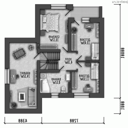 Q-163-1P проект одноэтажного дома из пеноблоков с мансардой и гаражом размером 12 на 11 - мансарда Q-163-1P проект одноэтажного дома из пеноблоков с мансардой и гаражом размером 12 на 11 - мансарда