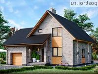 Q-163-1P проект одноэтажного дома из пеноблоков с мансардой и гаражом размером 12 на 11