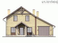 Q-164-1P проект двухэтажного дома из пеноблоков с гаражом размером 13 на 9 - вид спереди