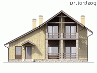 Q-164-1P проект двухэтажного дома из пеноблоков с гаражом размером 13 на 9 - вид сзади