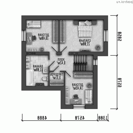 Q-165-1P проект двухэтажного дома из пеноблоков размером 11 на 15 - 2-й этаж