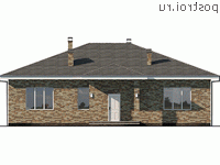 Q-166-1P проект одноэтажного дома из пеноблоков размером 15 на 16 - вид спереди Q-166-1P проект одноэтажного дома из пеноблоков размером 15 на 16 - вид спереди