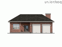 Q-177-1P проект одноэтажного дома из пеноблоков с гаражом размером 14 на 19 - вид спереди