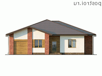 Q-185-1P проект одноэтажного дома из пеноблоков с гаражом размером 15 на 18 - вид спереди Q-185-1P проект одноэтажного дома из пеноблоков с гаражом размером 15 на 18 - вид спереди