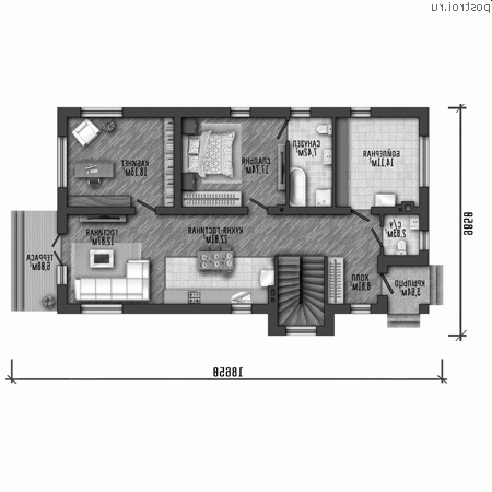 Q-190-1P проект двухэтажного дома из пеноблоков размером 10 на 19 - 1-й этаж