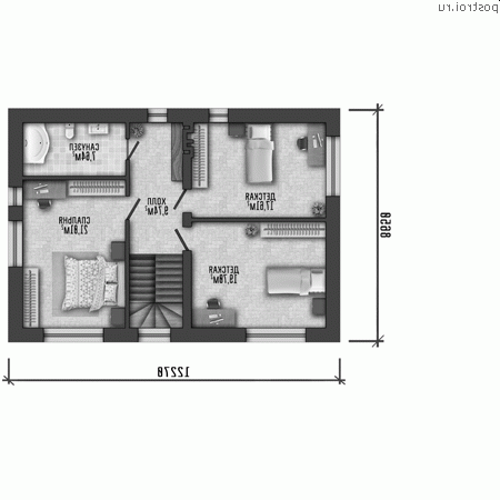 Q-195-2P проект двухэтажного коттеджа из пенобетона размером 15 на 10 - 2-й этаж