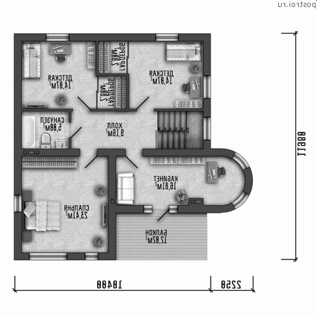 Q-199-1P проект двухэтажного коттеджа из пенобетона размером 13 на 12 - 2-й этаж